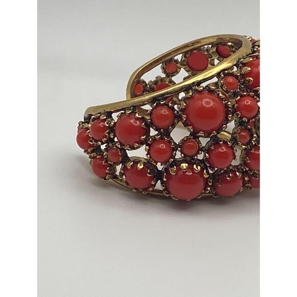 Zara Gold Tone Reddish/Orange Resin Stones Bold Statement Cuff Bracelet READ - Picture 6 of 13